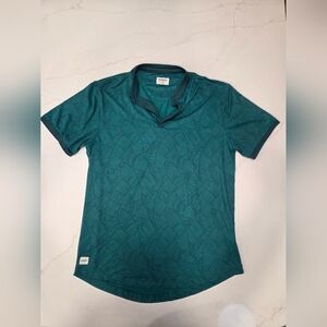 Mantra Teal Short-Sleeve Polo with Subtle Leaf Pattern